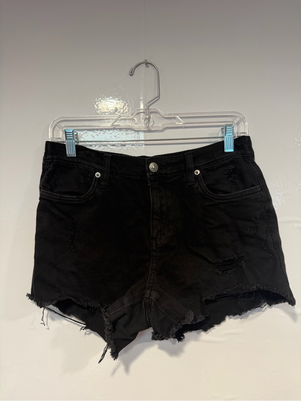 Black Distressed‎ Aerie Denim Shorts